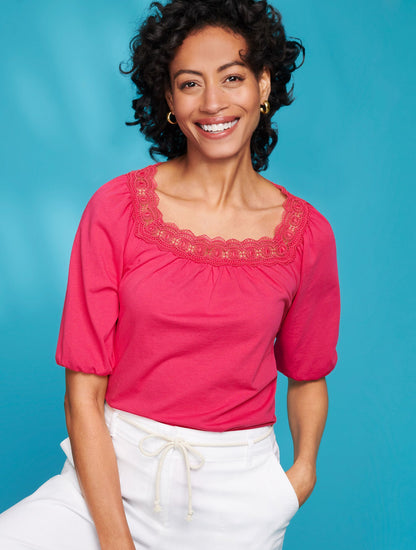 LACE TRIM SQUARE NECK TOP | Talbots