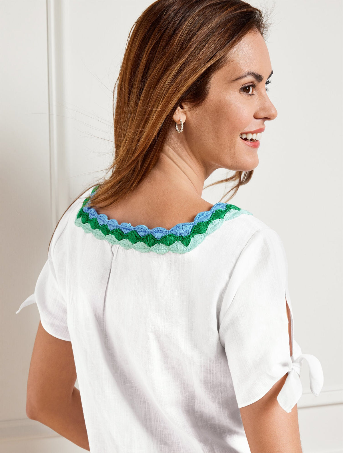 CROCHET TRIM LINEN TOP | Talbots