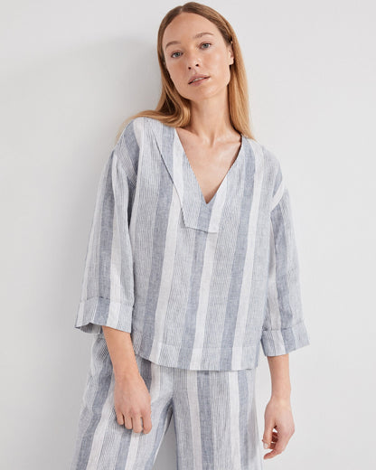 LINEN OMBRÉ STRIPE V-NECK TOP | Talbots