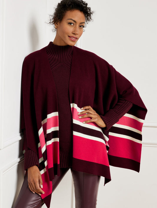 COLORBLOCK KNIT RUANA - RICH BURGUNDY MULTI | Talbots