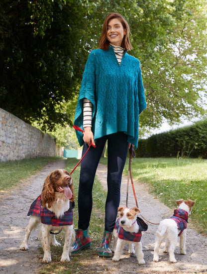CABLE KNIT PONCHO - TEAL OCEAN TWEED | Talbots