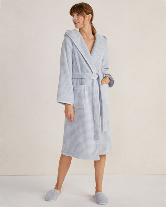 ORGANIC COTTON RIBBED TERRY HOODED ROBE | Talbots