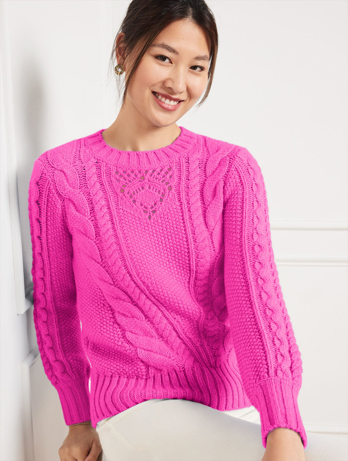 BALLOON SLEEVE CABLE KNIT SWEATER | Talbots