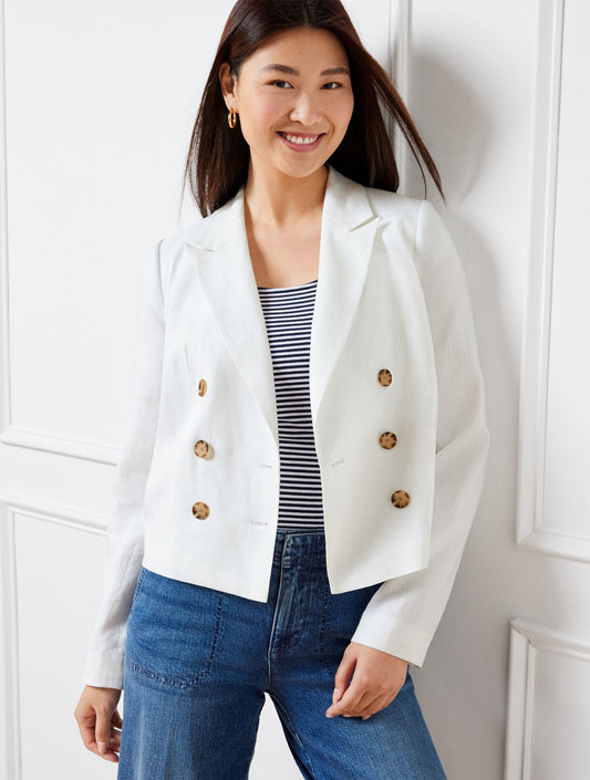 CROPPED LINEN JACKET - WHITE | Talbots