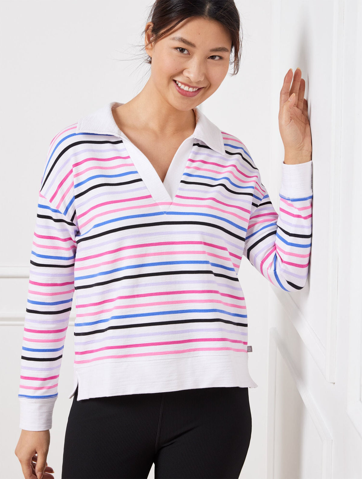 COZY CRUSH JOHNNY COLLAR PULLOVER - GAME STRIPE | Talbots