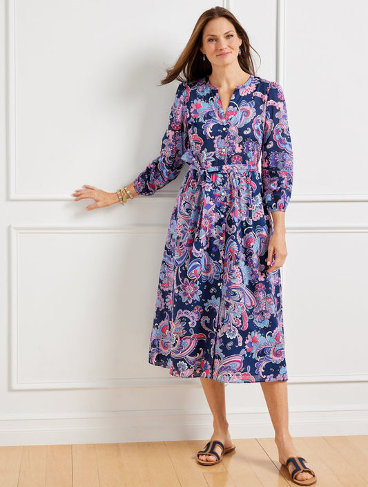 VOILE FIT & FLARE SHIRTDRESS - SWIRL FLORAL | Talbots