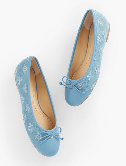 BLAIR CAP TOE BALLET FLATS - FLORAL EMBROIDERED DISTRESSED DENIM | Talbots