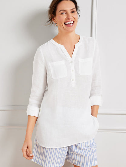 SIDE BUTTON LINEN BAND COLLAR POPOVER | Talbots
