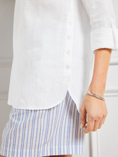 SIDE BUTTON LINEN BAND COLLAR POPOVER | Talbots