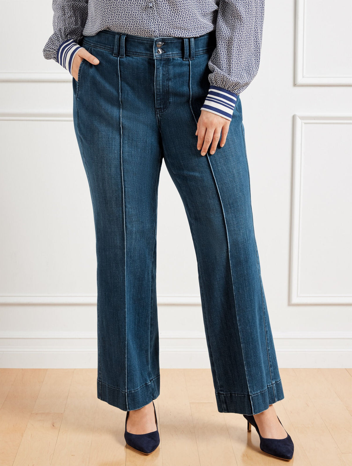 FLARE LEG PINTUCK JEANS - LAPIS WASH | Talbots