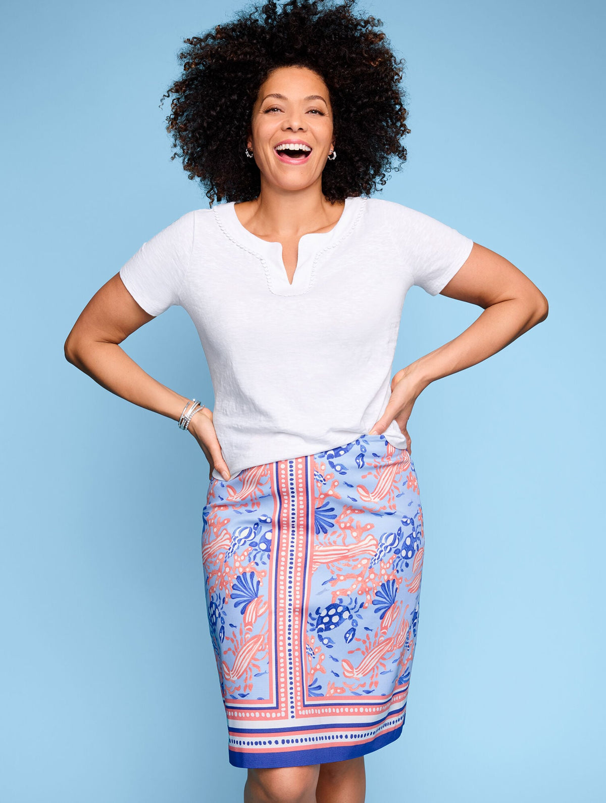 DOT TRIM SPLIT NECK TEE | Talbots