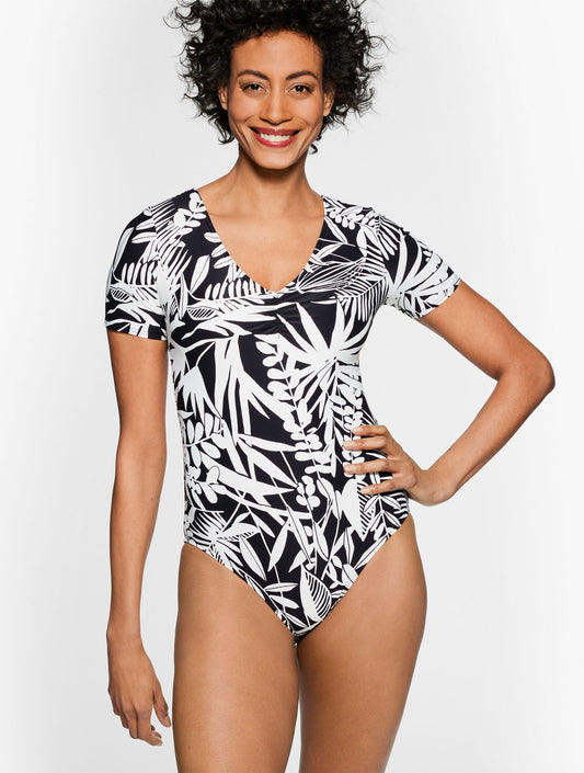 SUN OCEAN SAND SHORT SLEEVE ONE PIECE - SILHOUETTE FERNS | Talbots