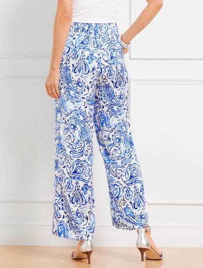 SATIN WIDE LEG PANTS - PAINTED PAISLEY | Talbots