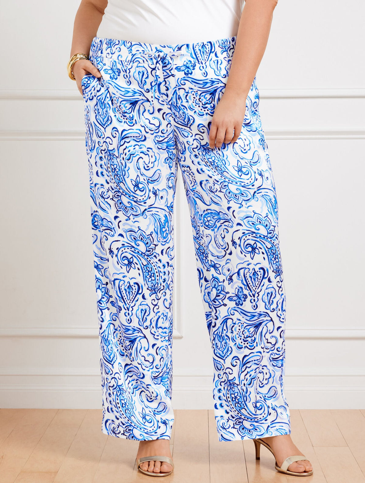 SATIN WIDE LEG PANTS - PAINTED PAISLEY | Talbots