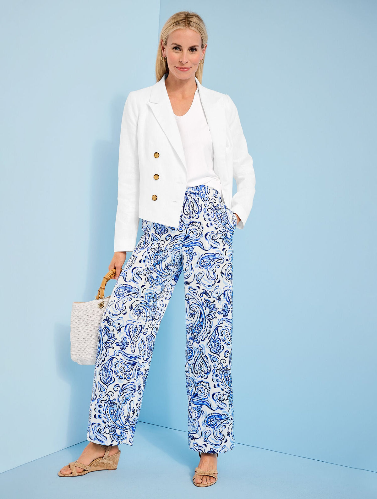 SATIN WIDE LEG PANTS - PAINTED PAISLEY | Talbots