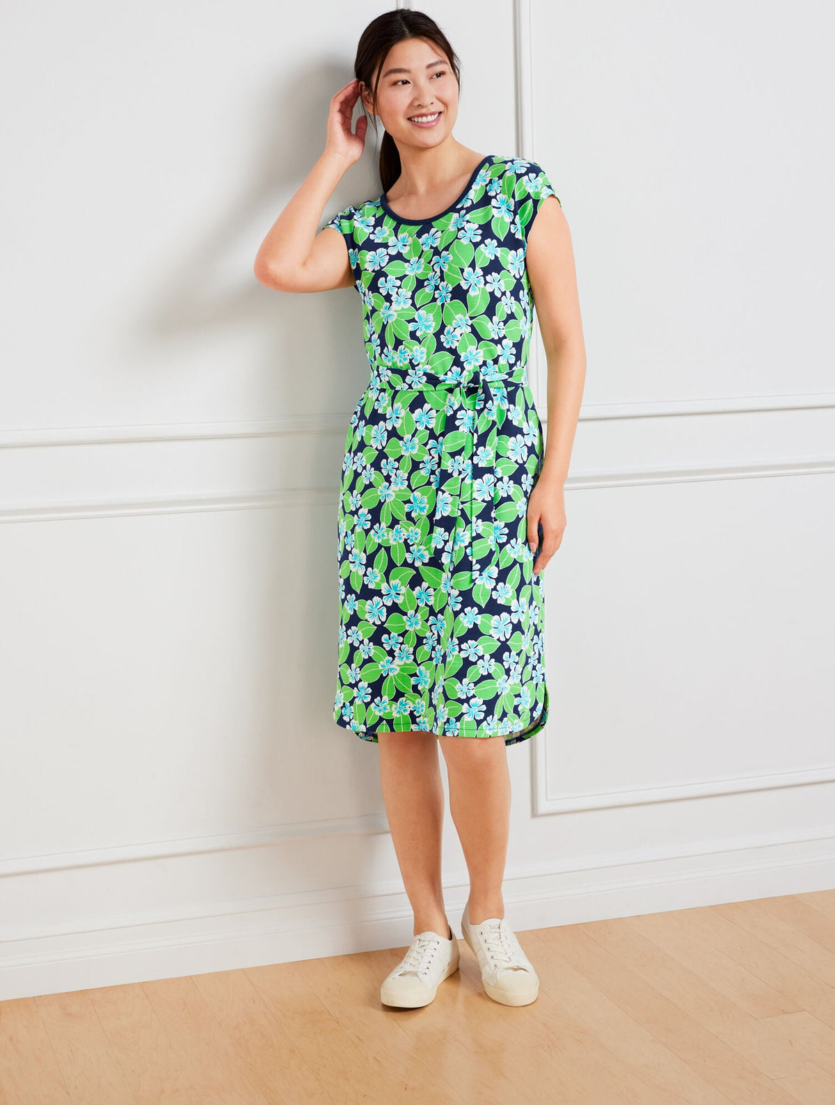 OPEN BACK SHORT SLEEVE DRESS - FLORAL FIELDS | Talbots
