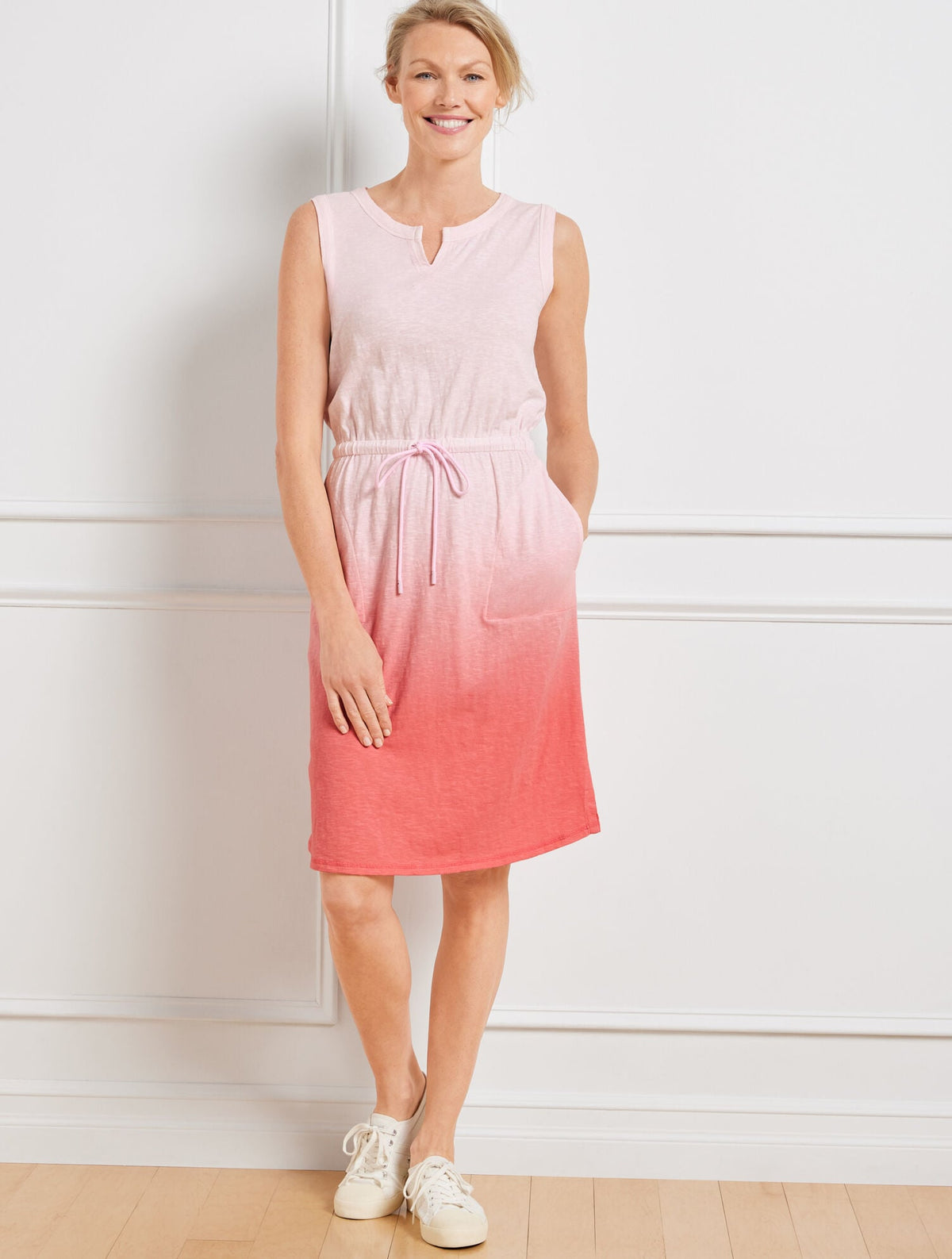 SUPERSOFT SLUB DRAWSTRING WAIST DRESS - DIP DYE | Talbots