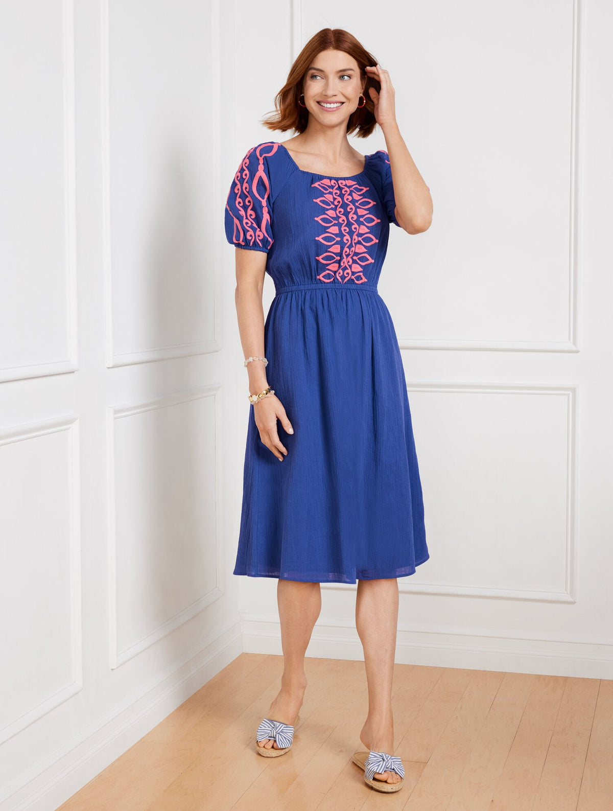 CRINKLE GAUZE SQUARE NECK DRESS | Talbots