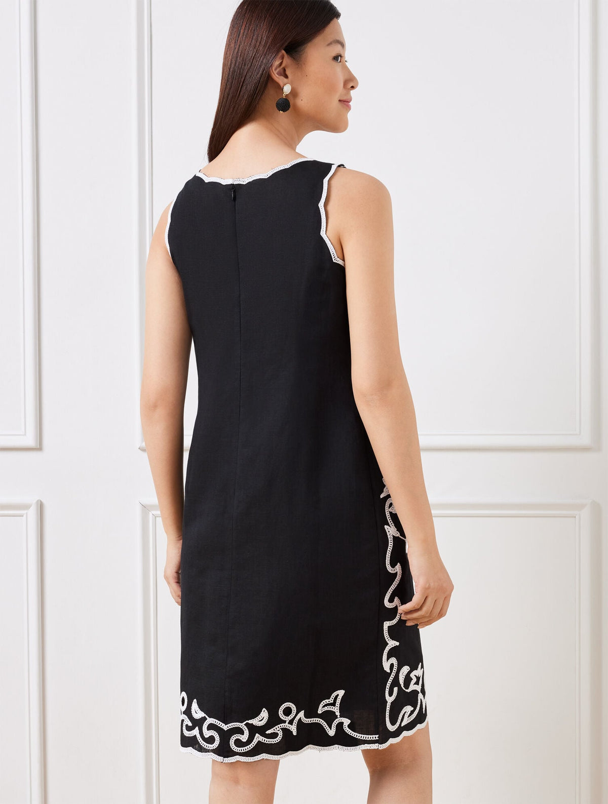 EMBROIDERED LINEN COTTON SHIFT DRESS | Talbots