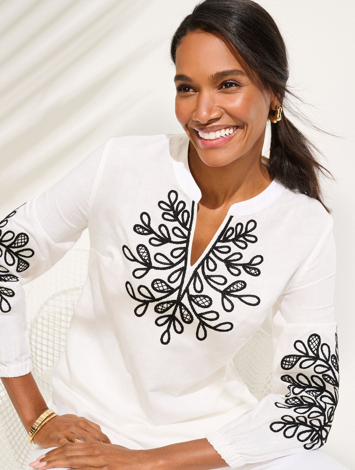 EMBROIDERED LINEN COTTON TUNIC | Talbots