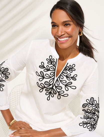 EMBROIDERED LINEN COTTON TUNIC | Talbots