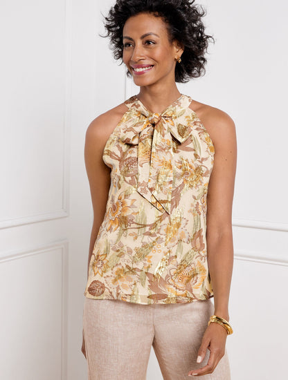 TIE NECK HALTER TOP - CLIMBING FLORAL | Talbots