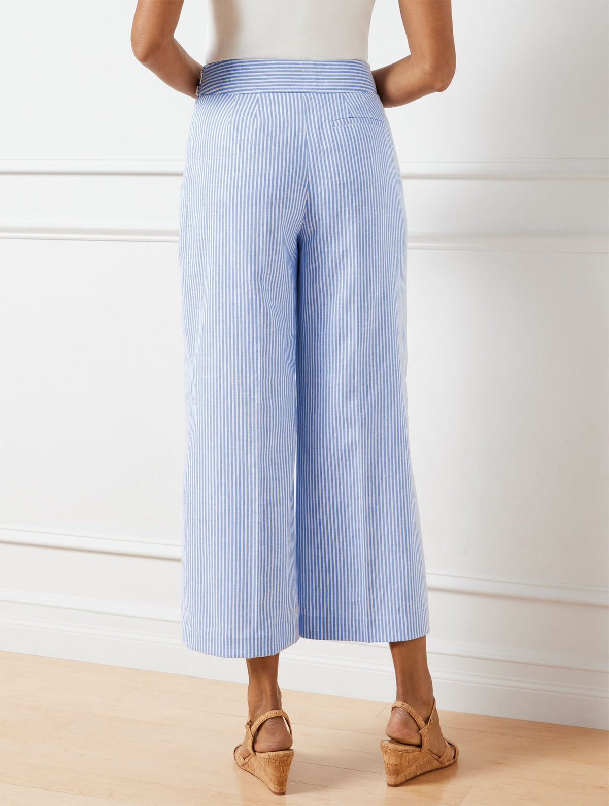 LINEN BLEND WIDE LEG CROP PANTS - SUNSET STRIPE | Talbots