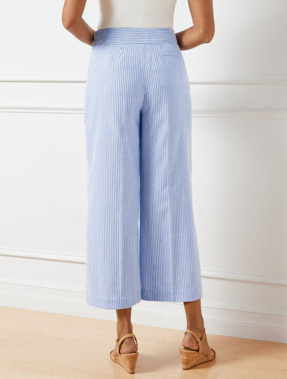 LINEN BLEND WIDE LEG CROP PANTS - SUNSET STRIPE | Talbots