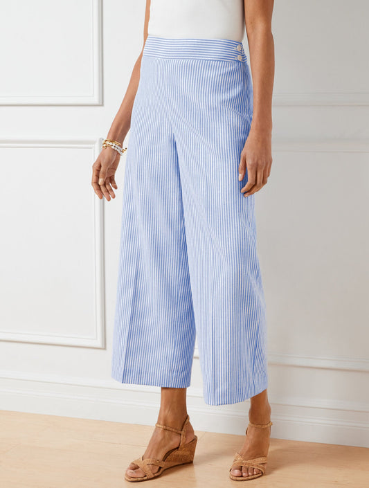 LINEN BLEND WIDE LEG CROP PANTS - SUNSET STRIPE | Talbots