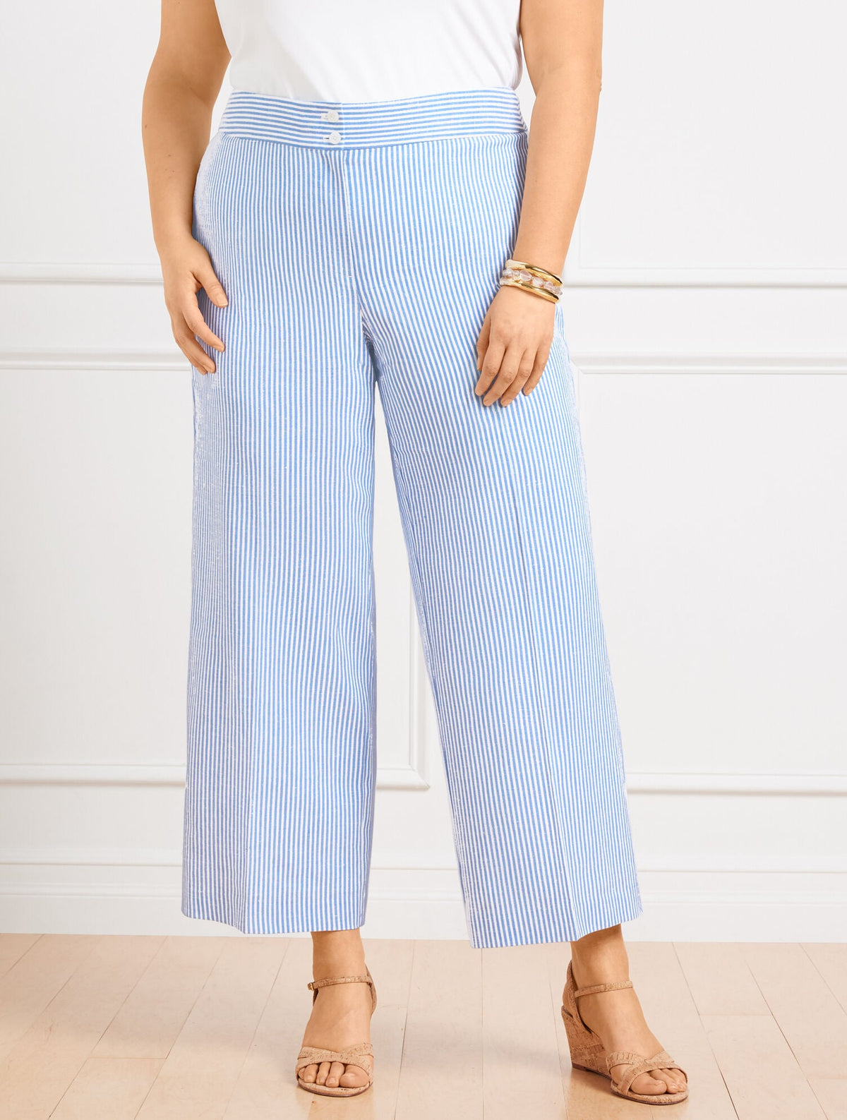 PLUS EXCLUSIVE WIDE LEG CROP PANTS - SUNSET STRIPE | Talbots