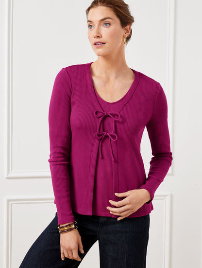 RIBBED TIE FRONT CARDIGAN | Talbots