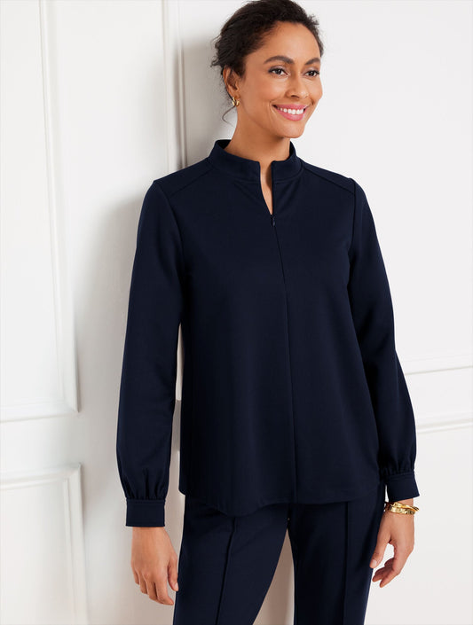 PASSPORT PONTE ZIP MOCKNECK PULLOVER | Talbots