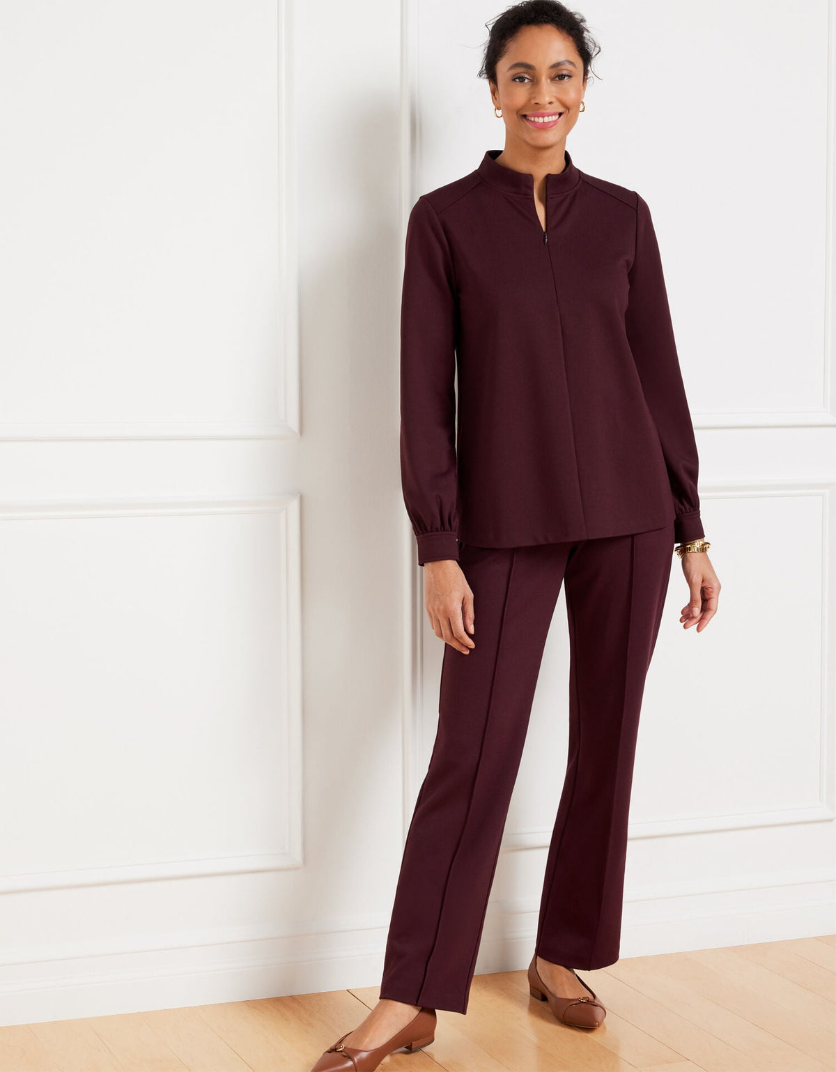PASSPORT PONTE ZIP MOCKNECK PULLOVER | Talbots