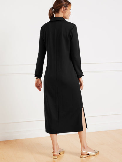 PASSPORT PONTE JOHNNY COLLAR MIDI DRESS | Talbots