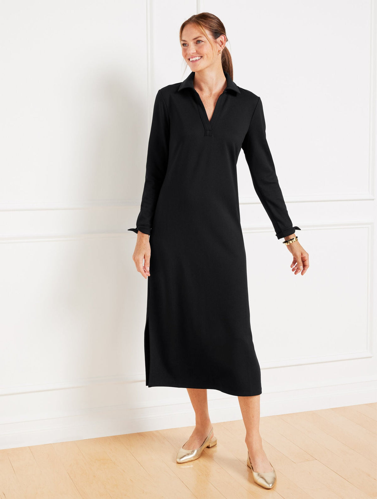 PASSPORT PONTE JOHNNY COLLAR MIDI DRESS | Talbots