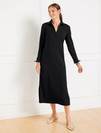 PASSPORT PONTE JOHNNY COLLAR MIDI DRESS | Talbots