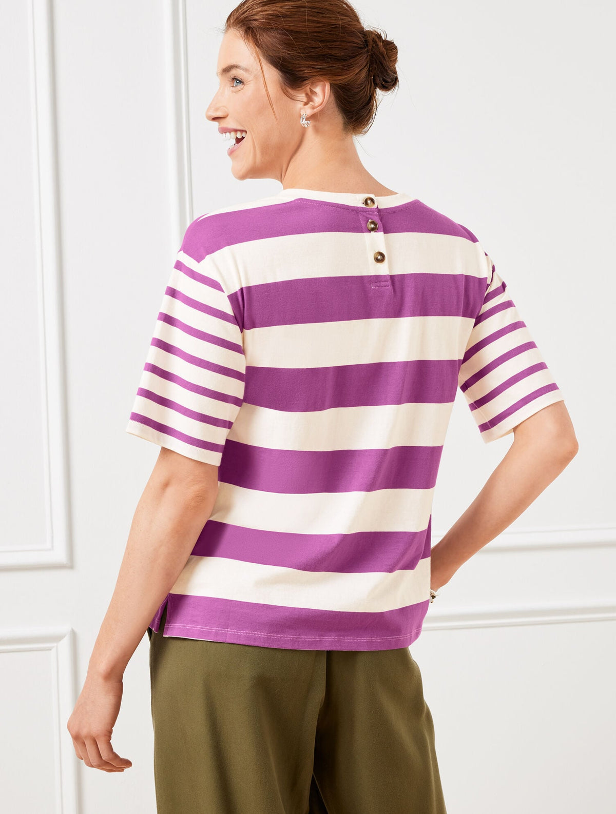 BOXY CREWNECK TEE - MIXED STRIPE | Talbots