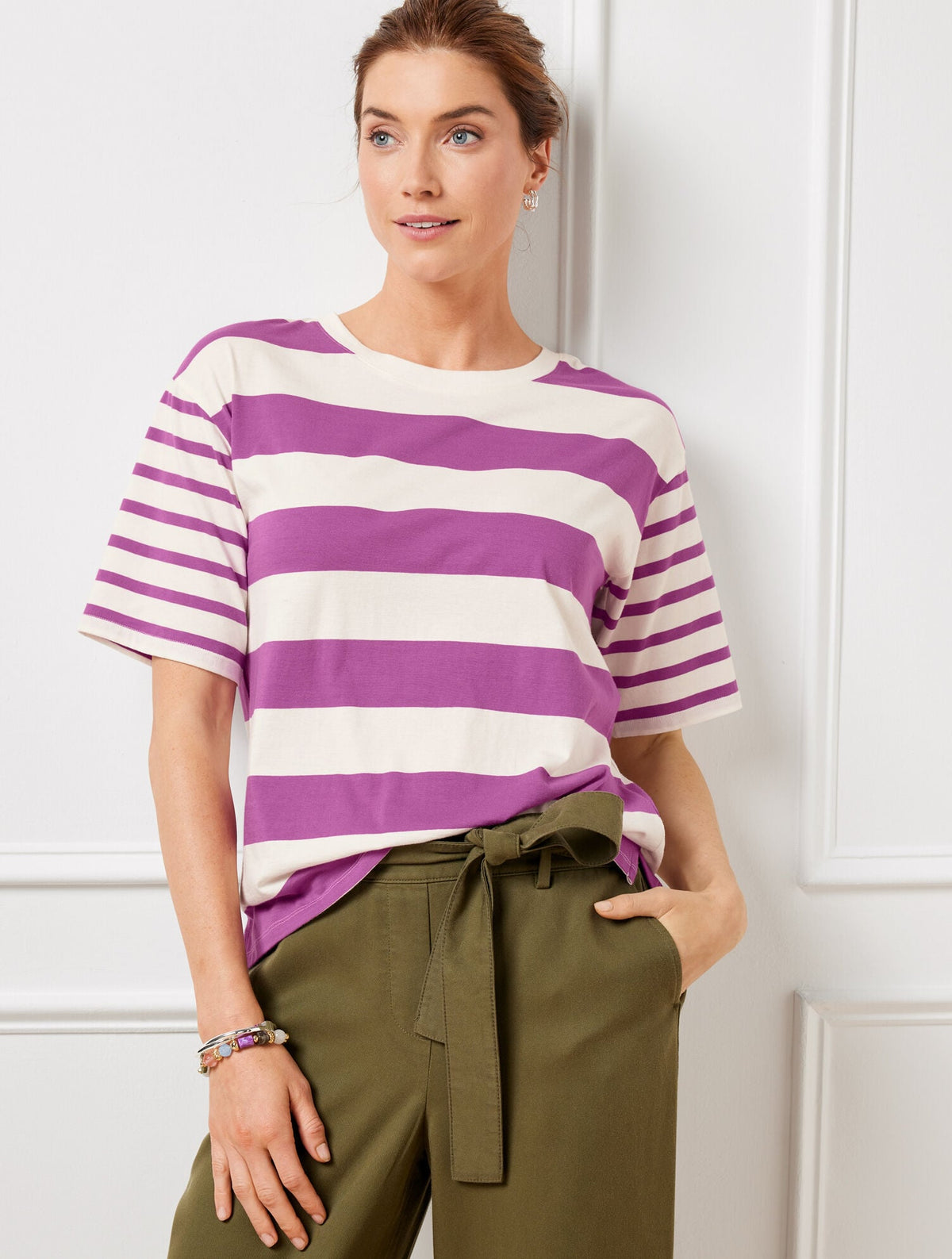 BOXY CREWNECK TEE - MIXED STRIPE | Talbots