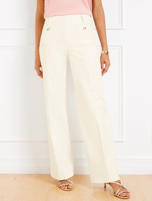 TEXTURED COTTON WIDE LEG PANTS | Talbots