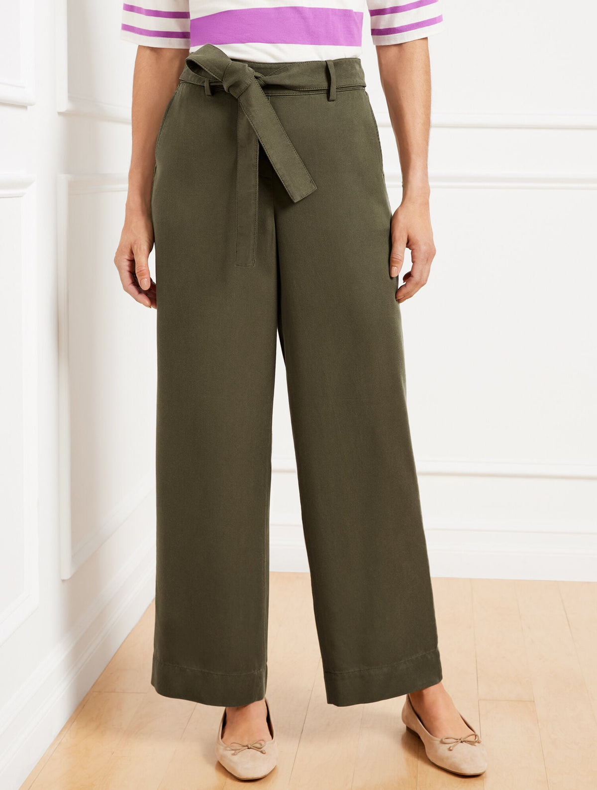 BELTED WIDE ANKLE PANTS | Talbots