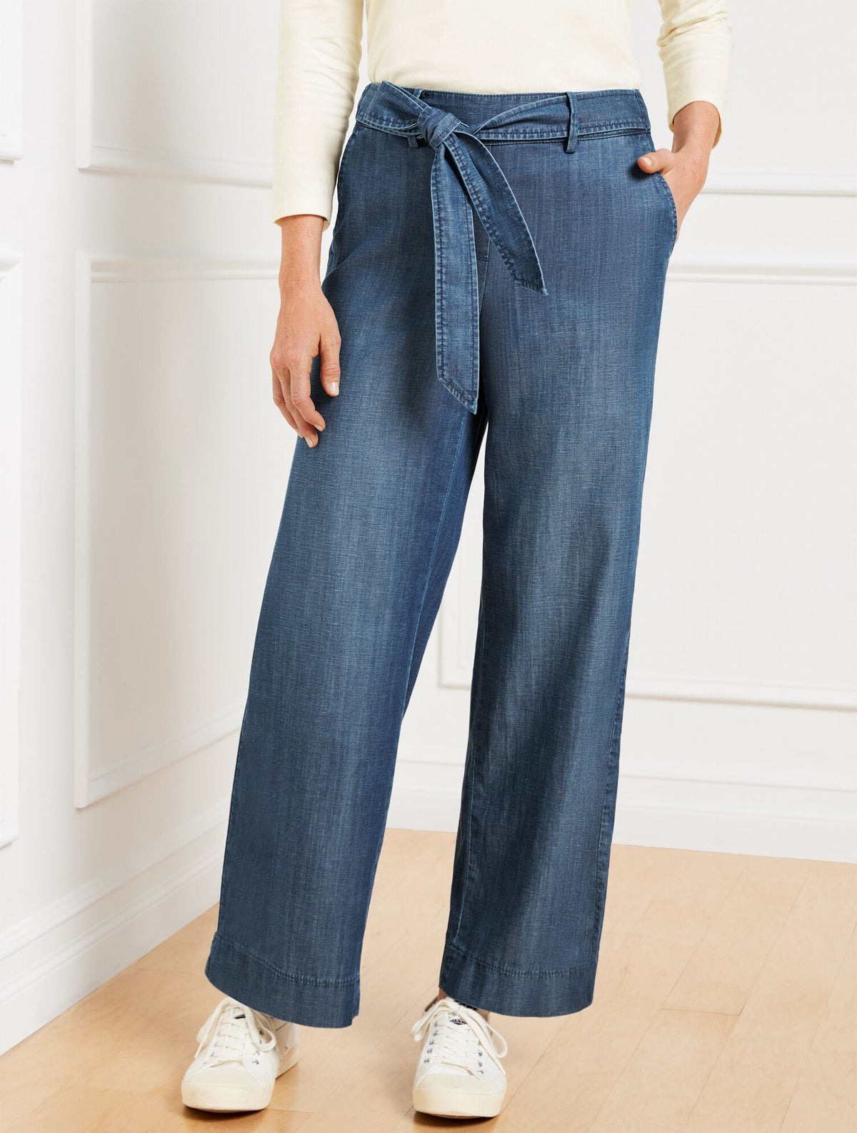 BELTED WIDE ANKLE PANTS - KALI WASH | Talbots