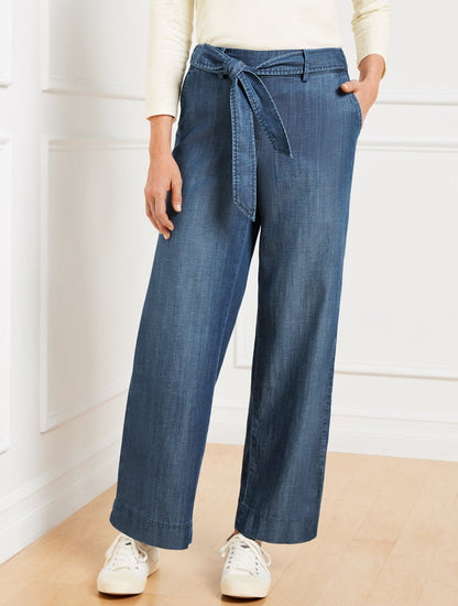 BELTED WIDE ANKLE PANTS - KALI WASH | Talbots