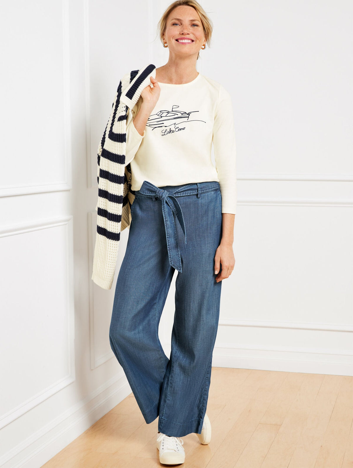 BELTED WIDE ANKLE PANTS - KALI WASH | Talbots