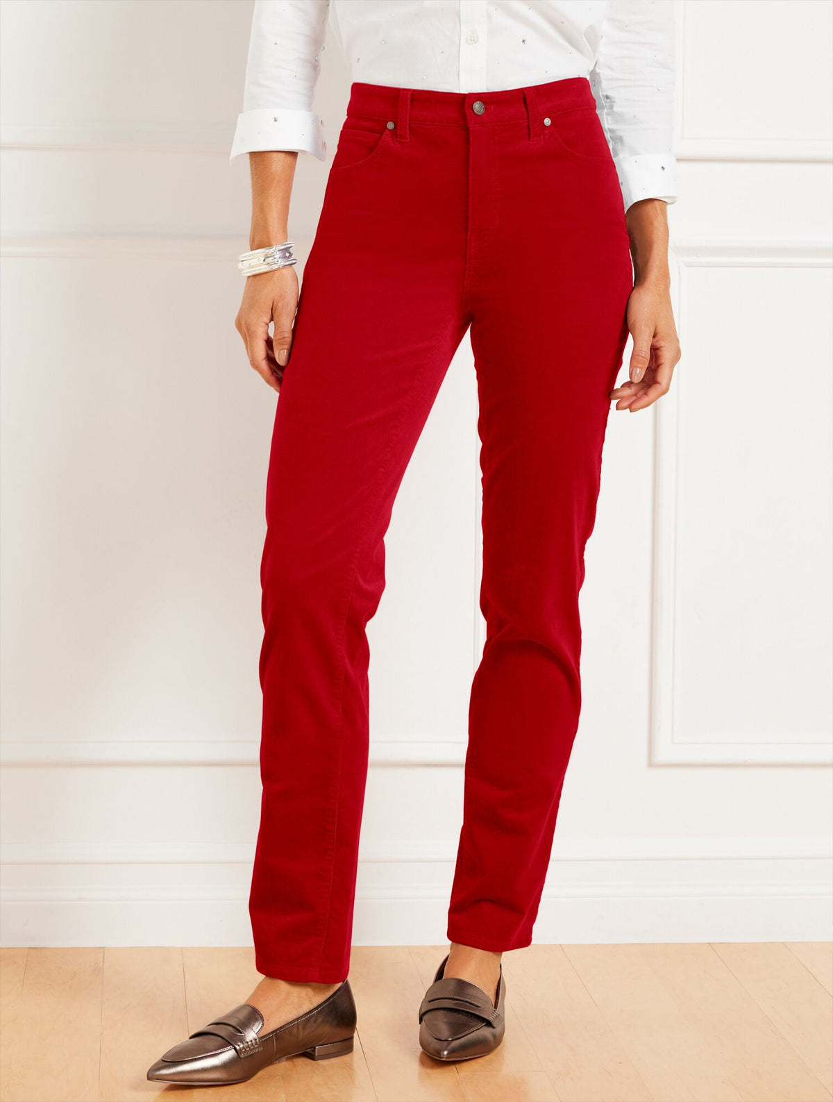 STRETCH CORDUROY STRAIGHT LEG PANTS - SOLIDS | Talbots