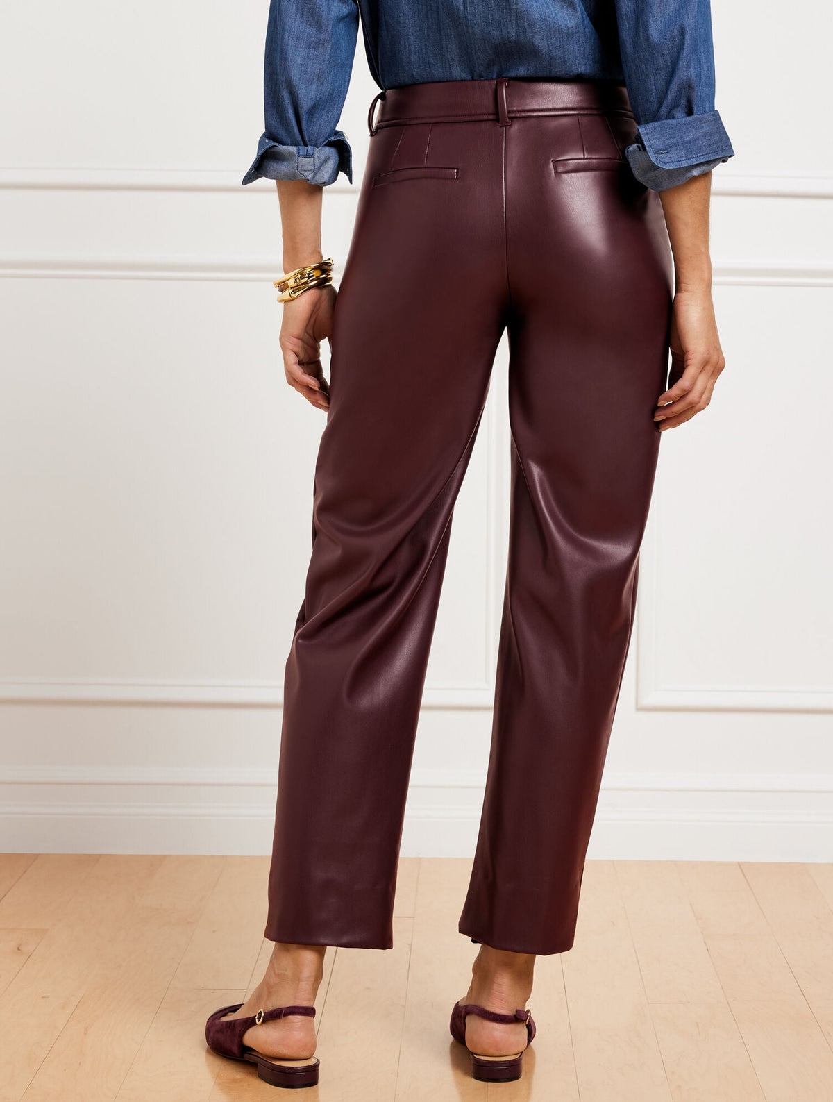 FAUX LEATHER STRAIGHT ANKLE PANTS | Talbots