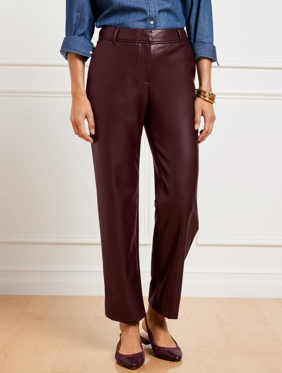 FAUX LEATHER STRAIGHT ANKLE PANTS | Talbots