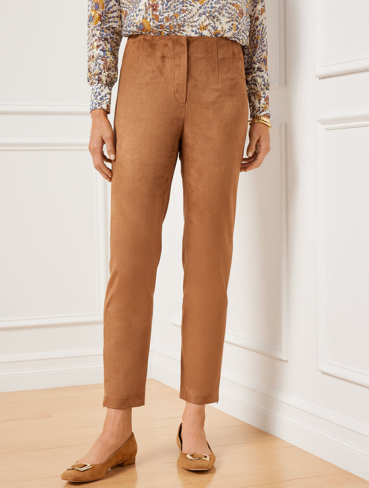 FAUX SUEDE SLIM LEG ANKLE PANTS | Talbots