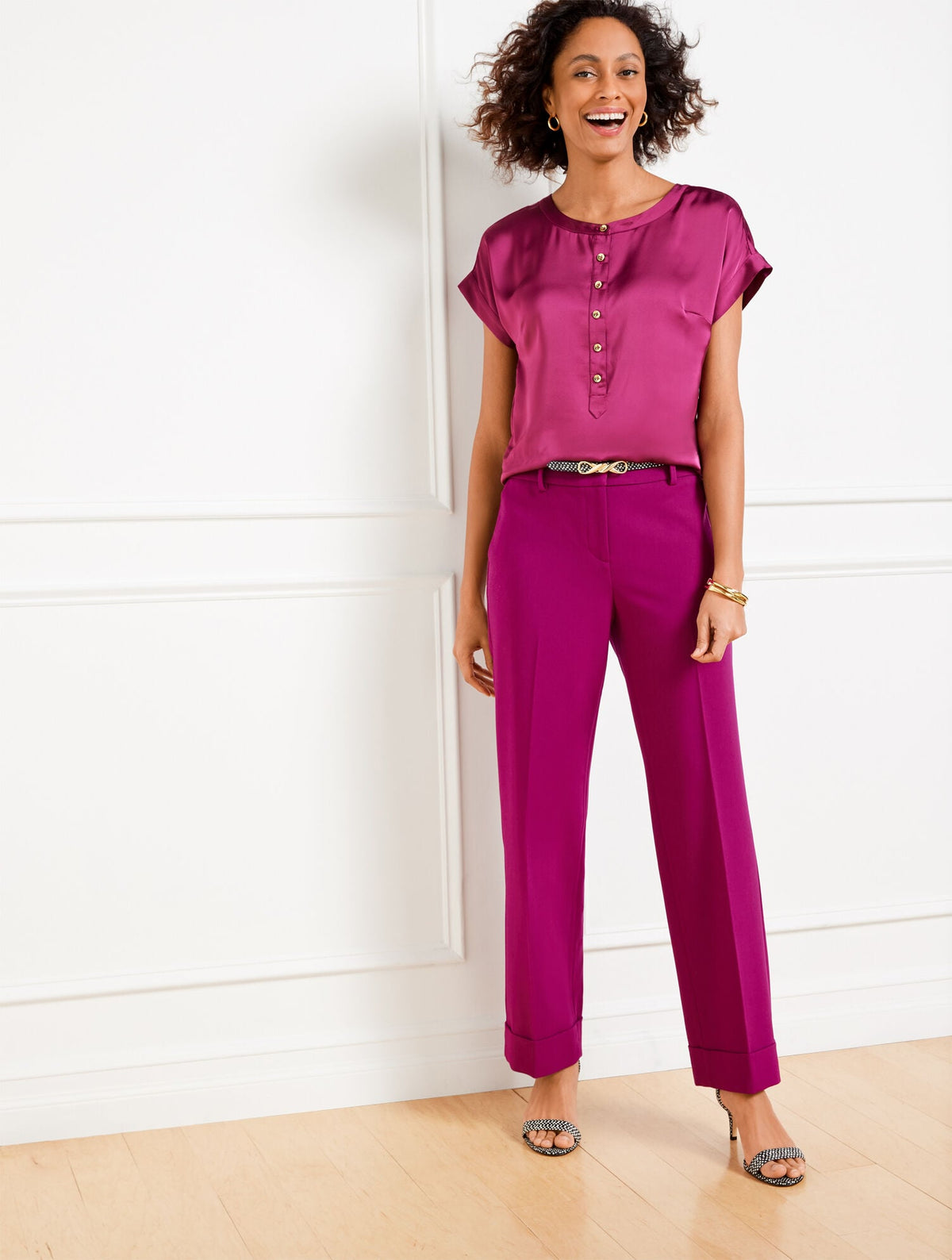 TAILORED STRETCH SLIM WIDE ANKLE PANTS | Talbots