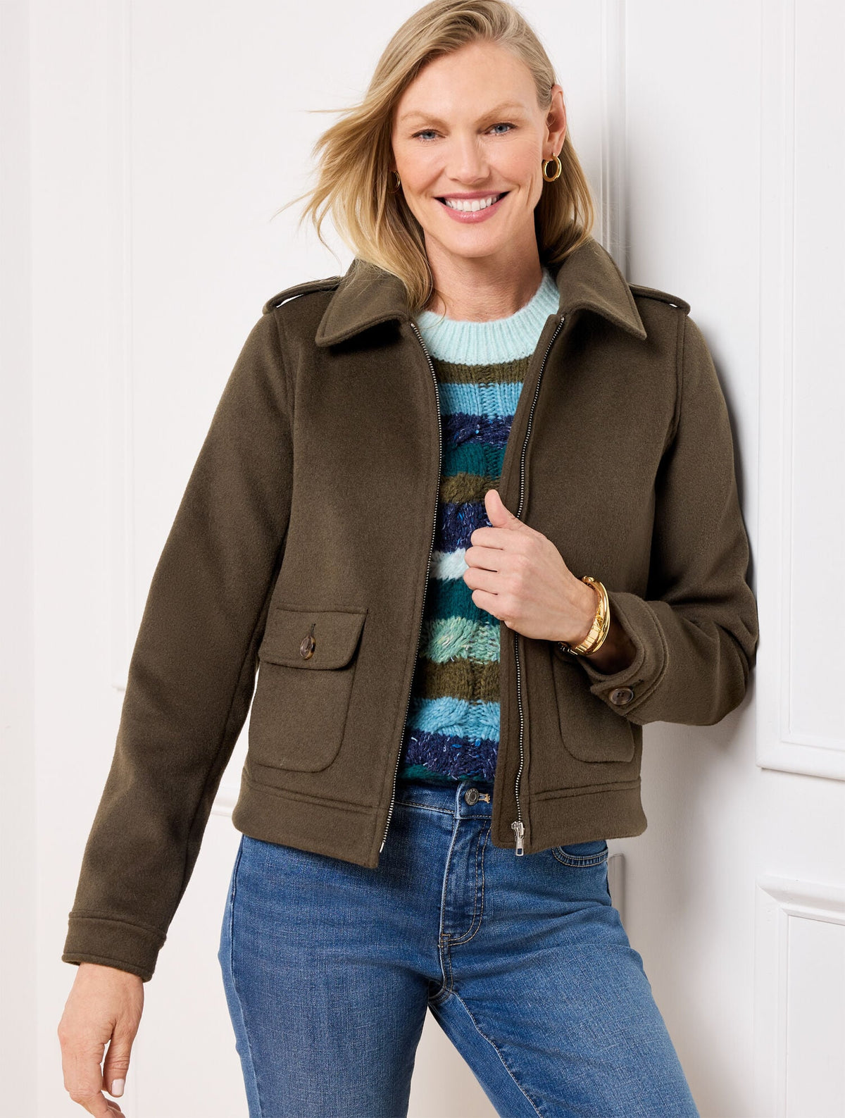 BRUSHED WOOL BLEND BOMBER JACKET | Talbots