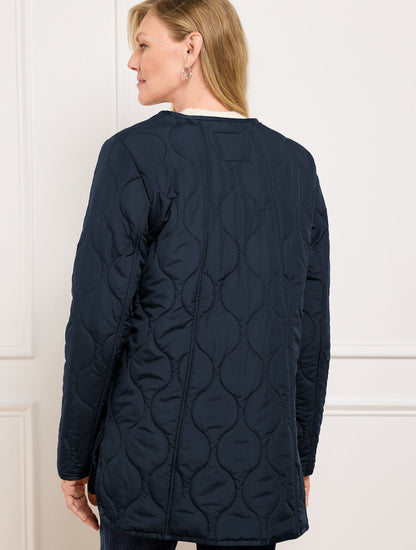 QUILTED COLLARLESS COAT | Talbots